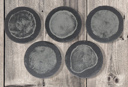 Tree Rings Coaster Set - Round Slate