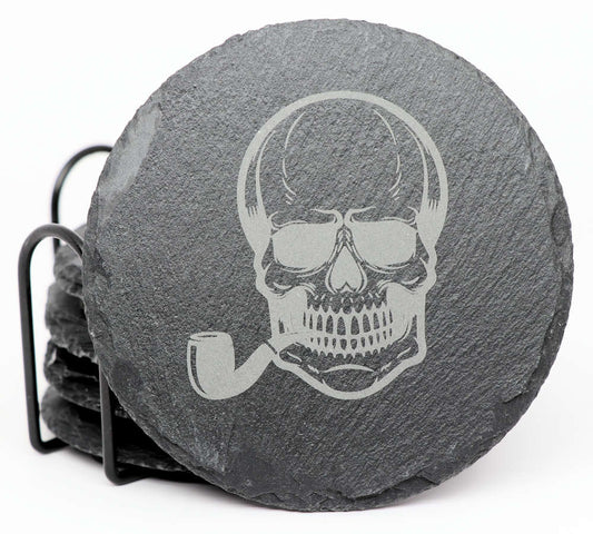 Smoking Skulls Coaster Set - Round Slate