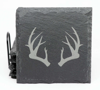Animal Horns Coaster Set in Square Slate main image