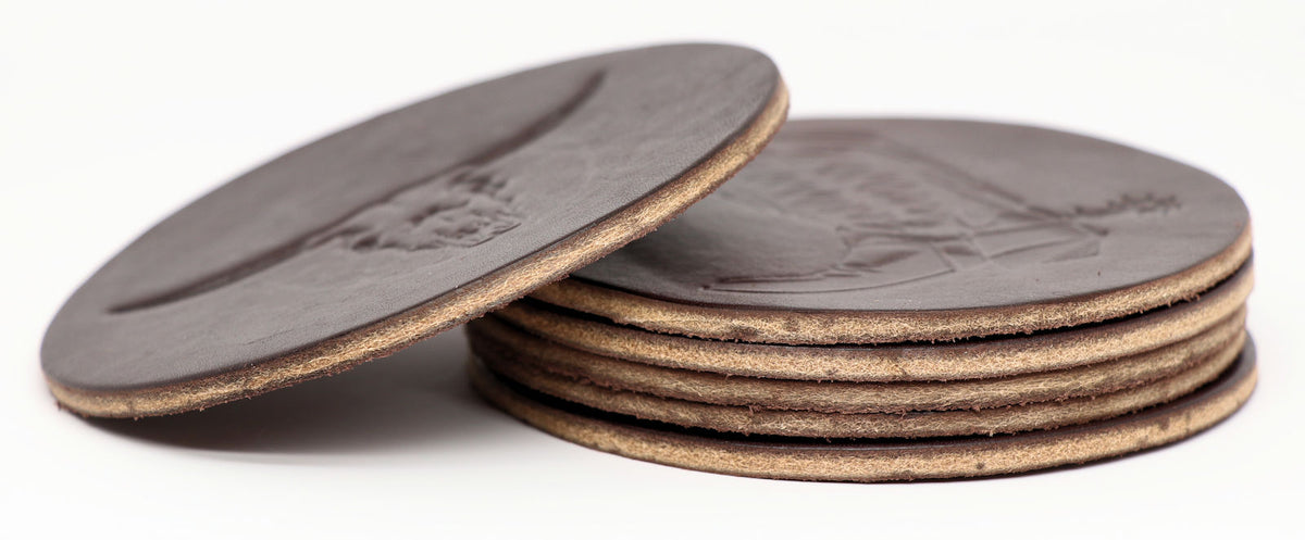 Beer Enthusiast Premium Leather Coasters - Dark Brown