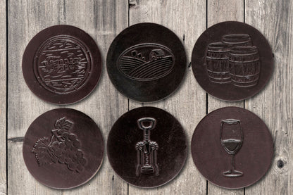 Wine Enthusiast Premium Leather Coasters - Dark Brown