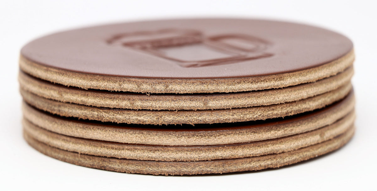 Wild West Premium Leather Coasters - Medium Brown