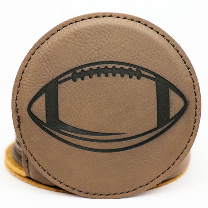 Sports Balls Round Leatherette Coaster Set - Dark Brown