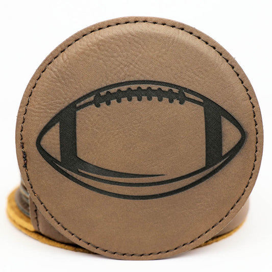 Sports Balls Round Leatherette Coaster Set - Dark Brown