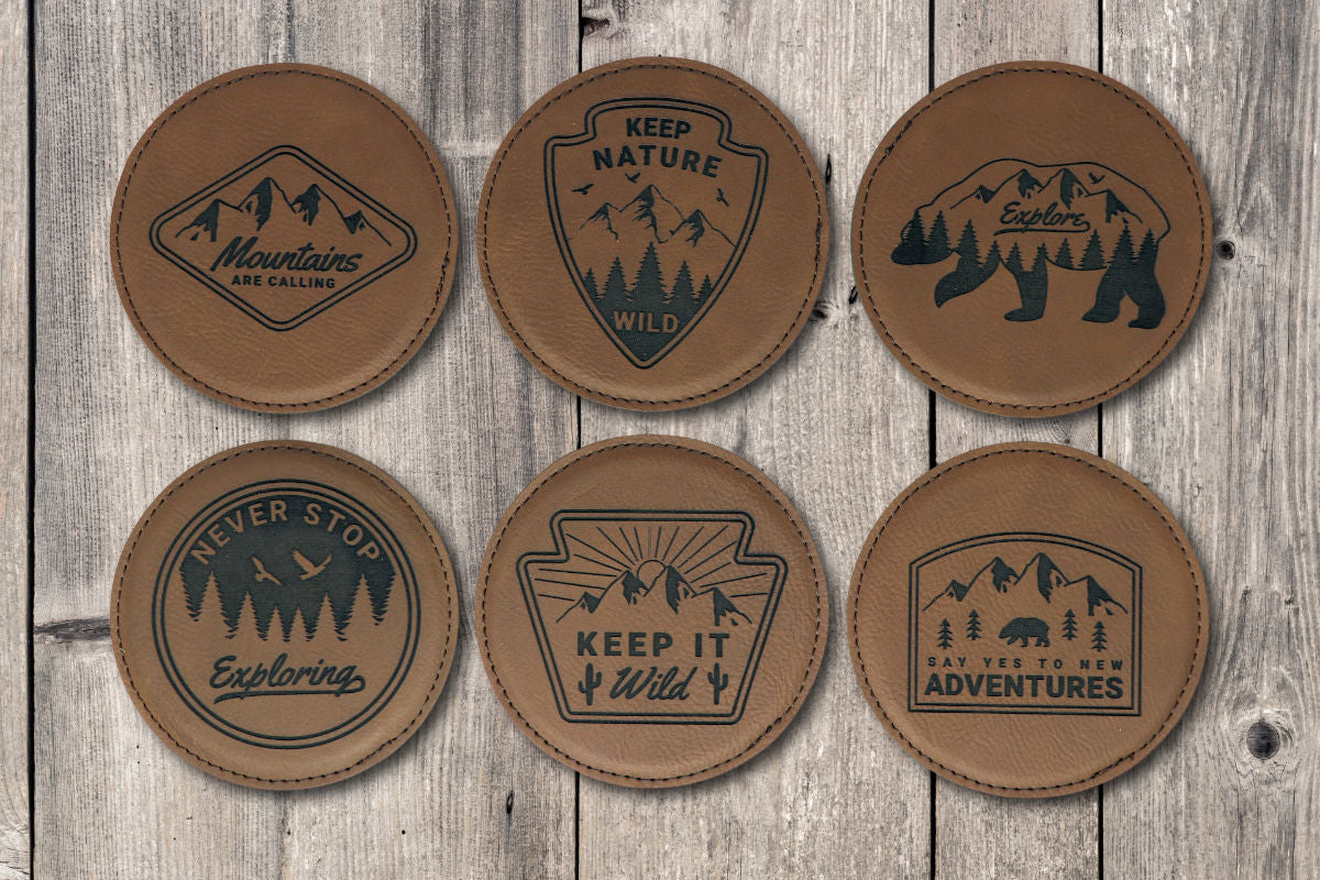 Explore Round Leatherette Coaster Set - Dark Brown