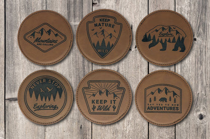 Explore Round Leatherette Coaster Set - Dark Brown
