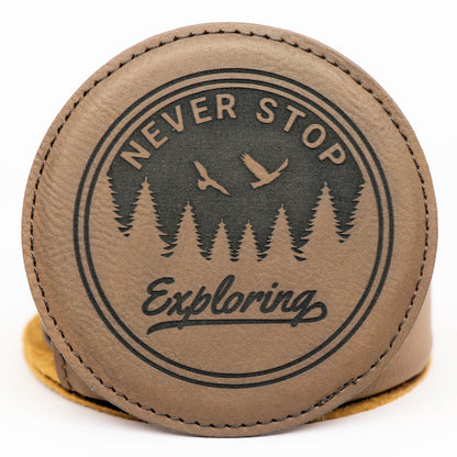 Explore Round Leatherette Coaster Set - Dark Brown
