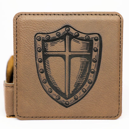 Medieval Square Leatherette Coaster Set - Dark Brown