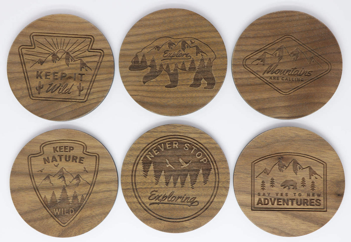 Explore Solid Wood Coaster Set