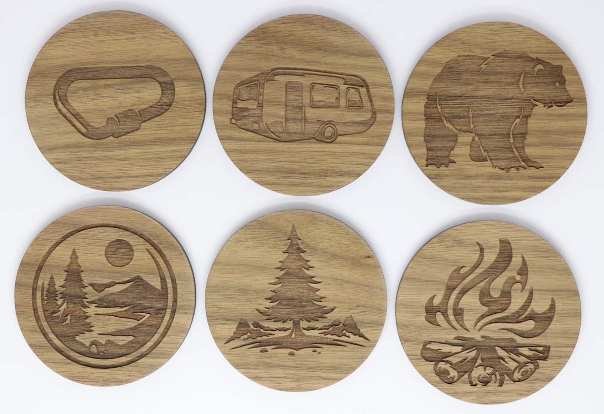 Mountain Camping Solid Wood Coaster Set