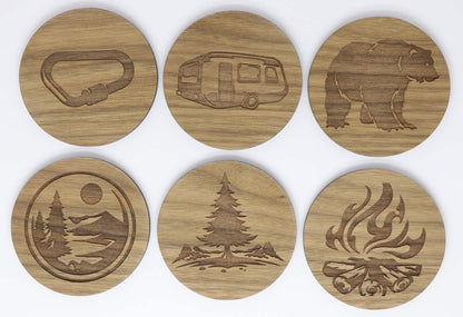 Mountain Camping Solid Wood Coaster Set