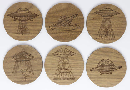 UFO Solid Wood Coaster Set