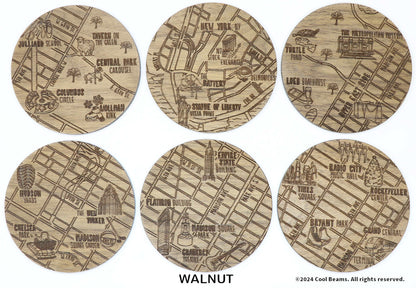 New York New York Solid Wood Coaster Set