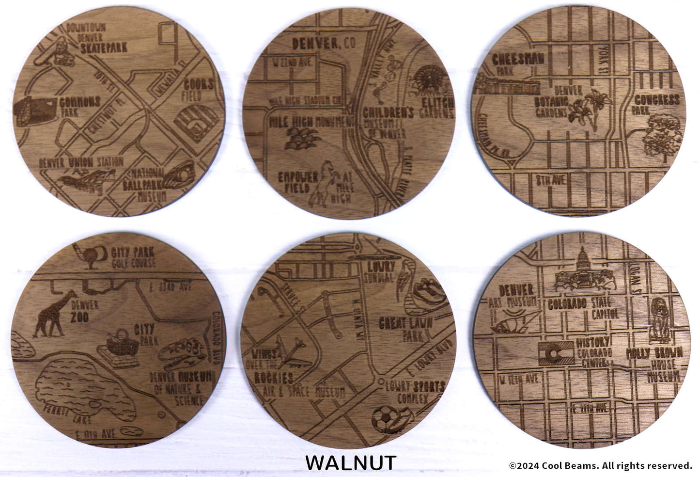 Denver Colorado Solid Wood Coaster Set