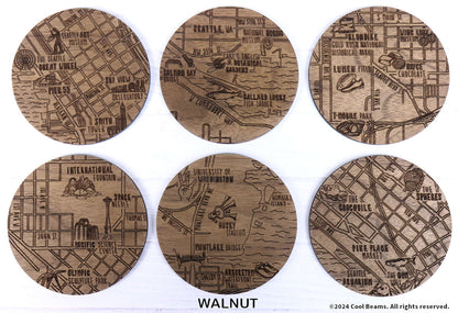 Seattle Washington Solid Wood Coaster Set