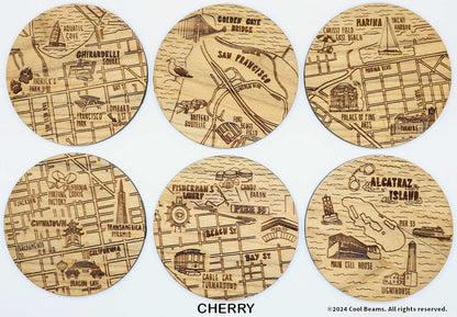 San Francisco California Solid Wood Coaster Set