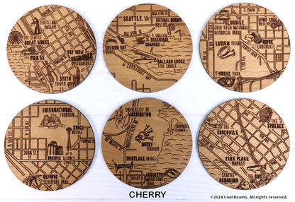 Seattle Washington Solid Wood Coaster Set
