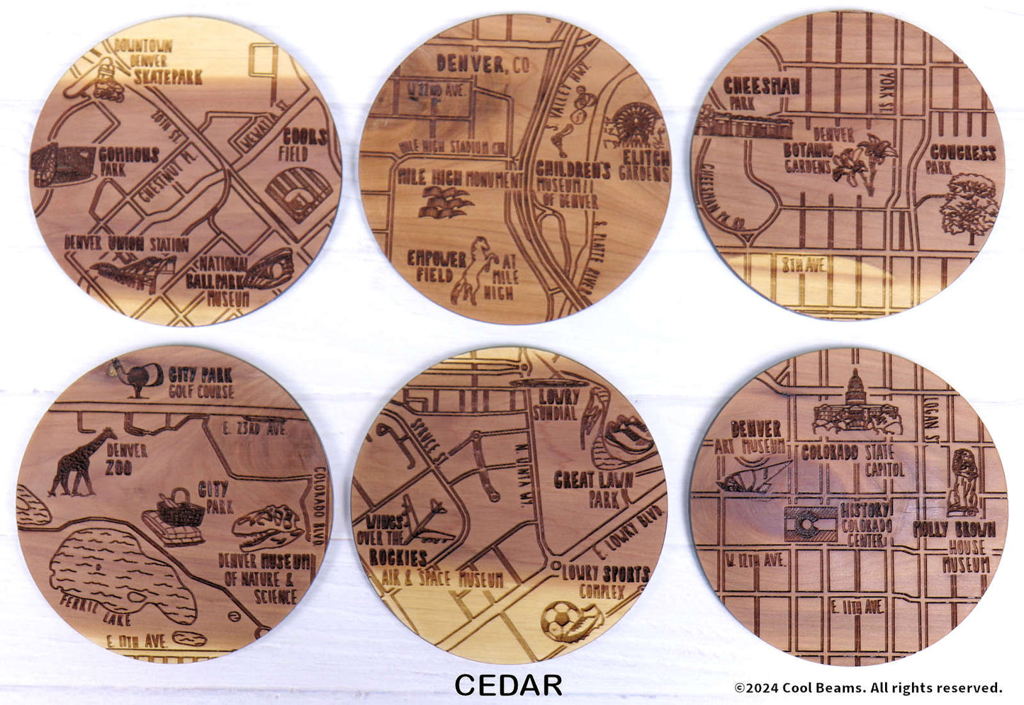 Denver Colorado Solid Wood Coaster Set
