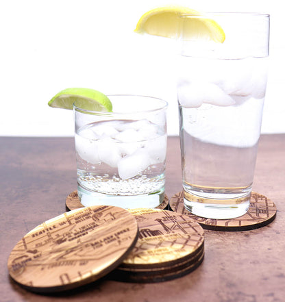 Seattle Washington Solid Wood Coaster Set