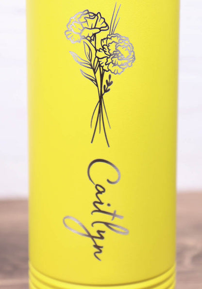 32 oz. Double Wall Insulated Water Bottle with Flip Top Straw - Birth Flower