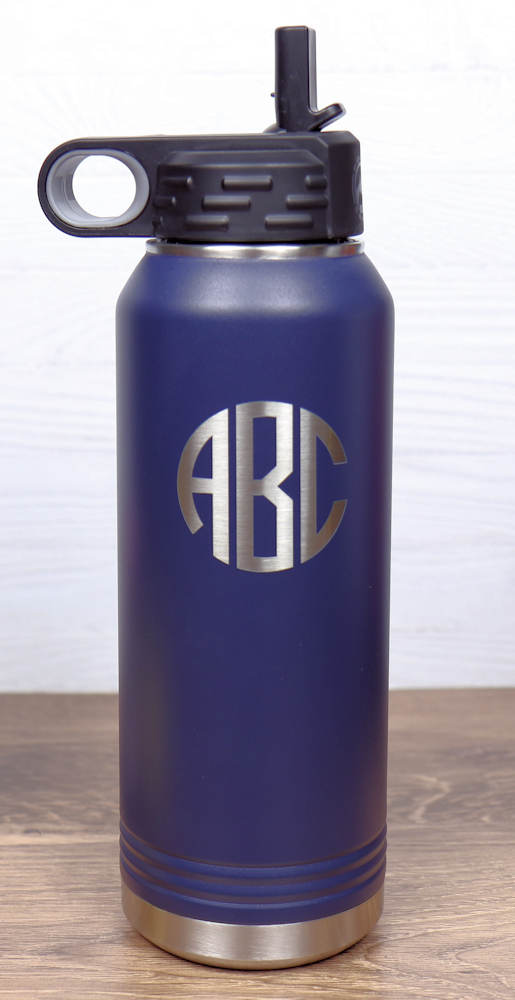 32 oz. Double Wall Insulated Water Bottle with Flip Top Straw - Monogram