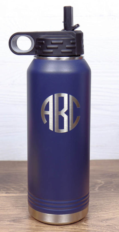 32 oz. Double Wall Insulated Water Bottle with Flip Top Straw - Monogram