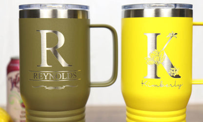 Travel Mug 20 oz. Vacuum Insulated Tumbler with Slider Lid - Monogram